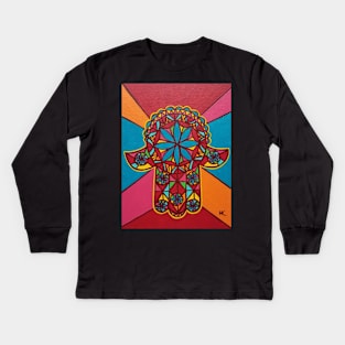 Flower Power Hamsa by Harriette Knight Kids Long Sleeve T-Shirt